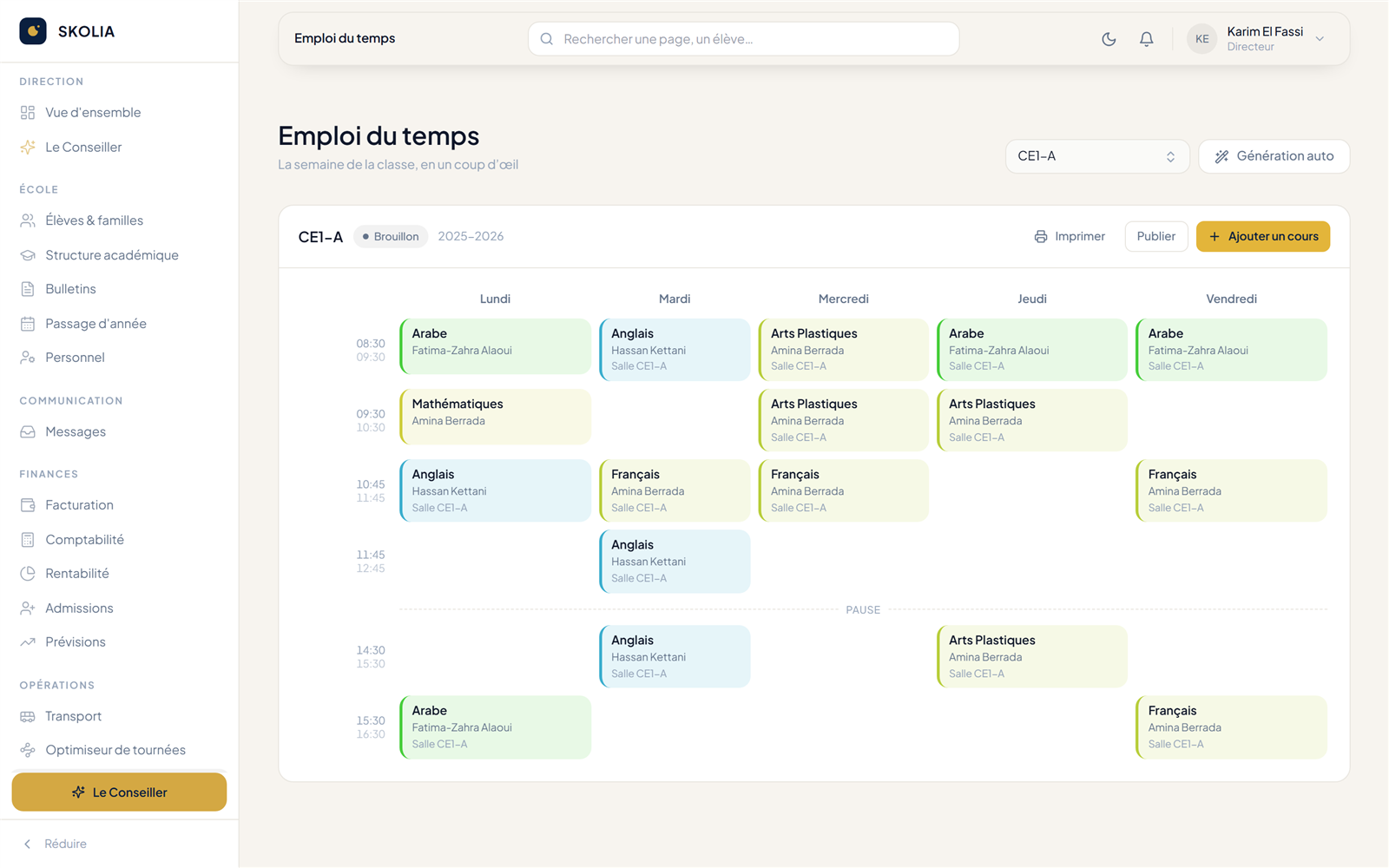 Génération automatique d'emploi du temps dans Skolia